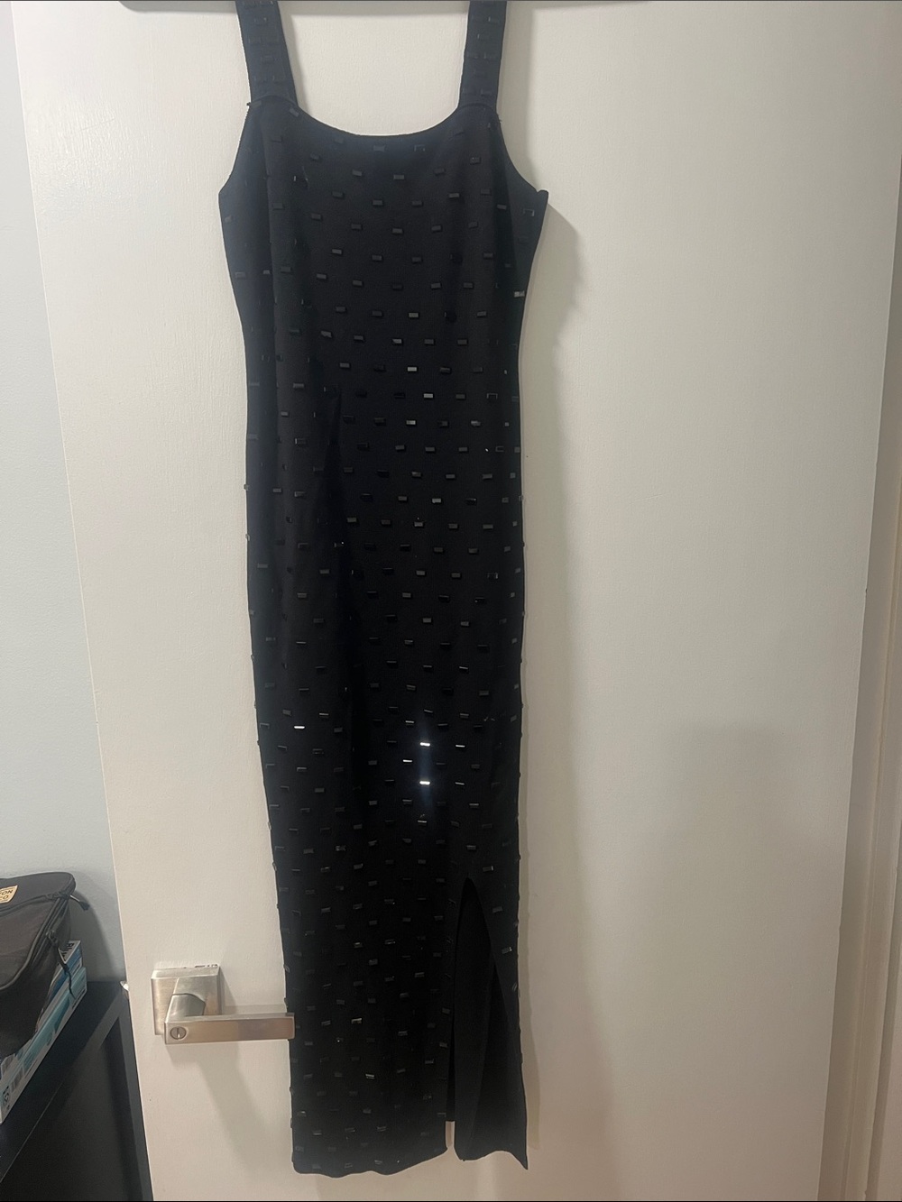 Black Sleeveless Square-Neck Maxi Dress with Subtle Embellishments